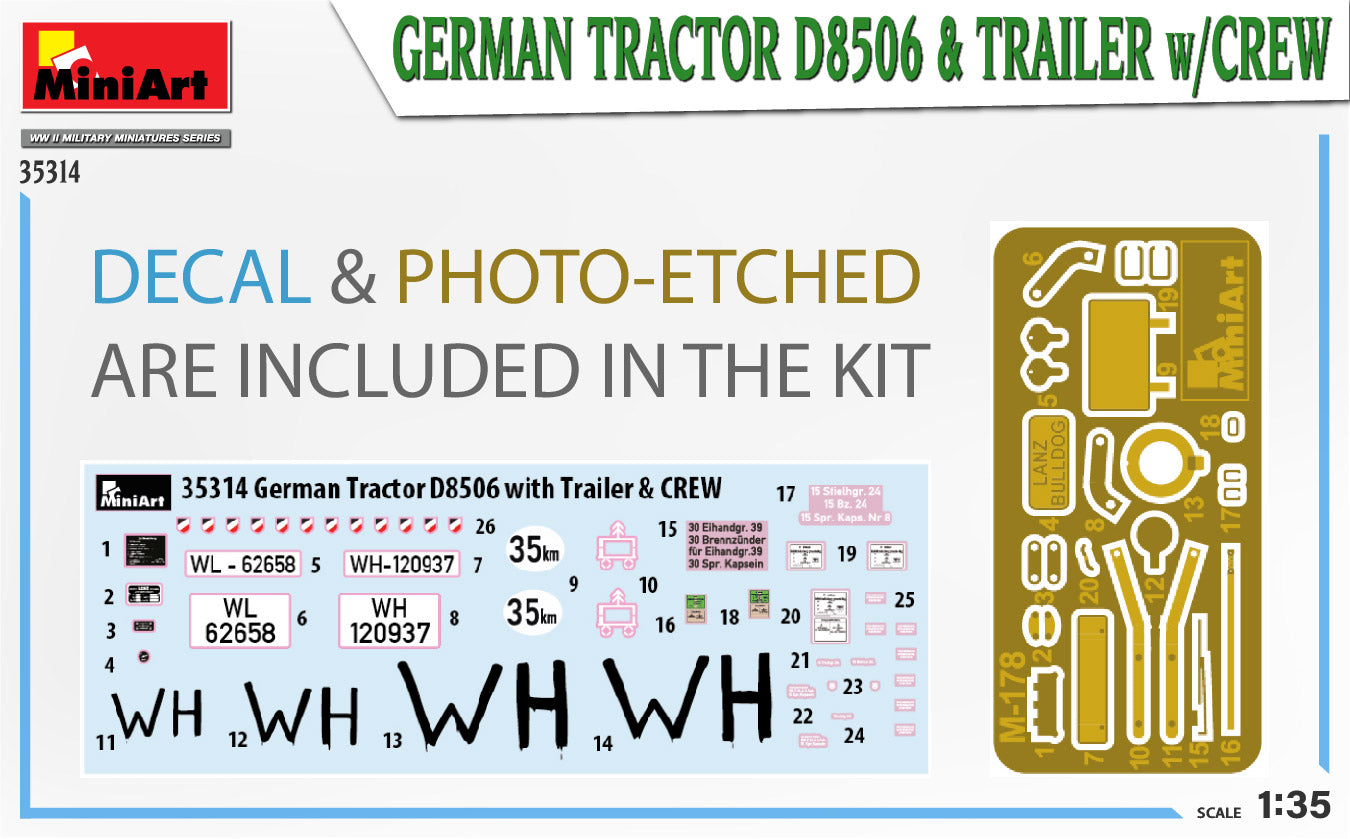 MiniArt 1/35 German Tractor D8506 with Trailer & Crew | 4820183314239