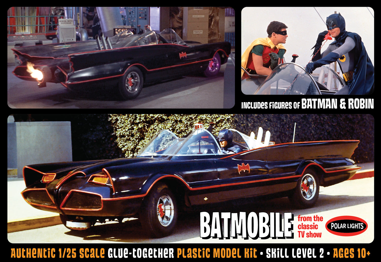 Polar Lights 1966 Batmobile w/ Batman & Robin Figures | 849398003053