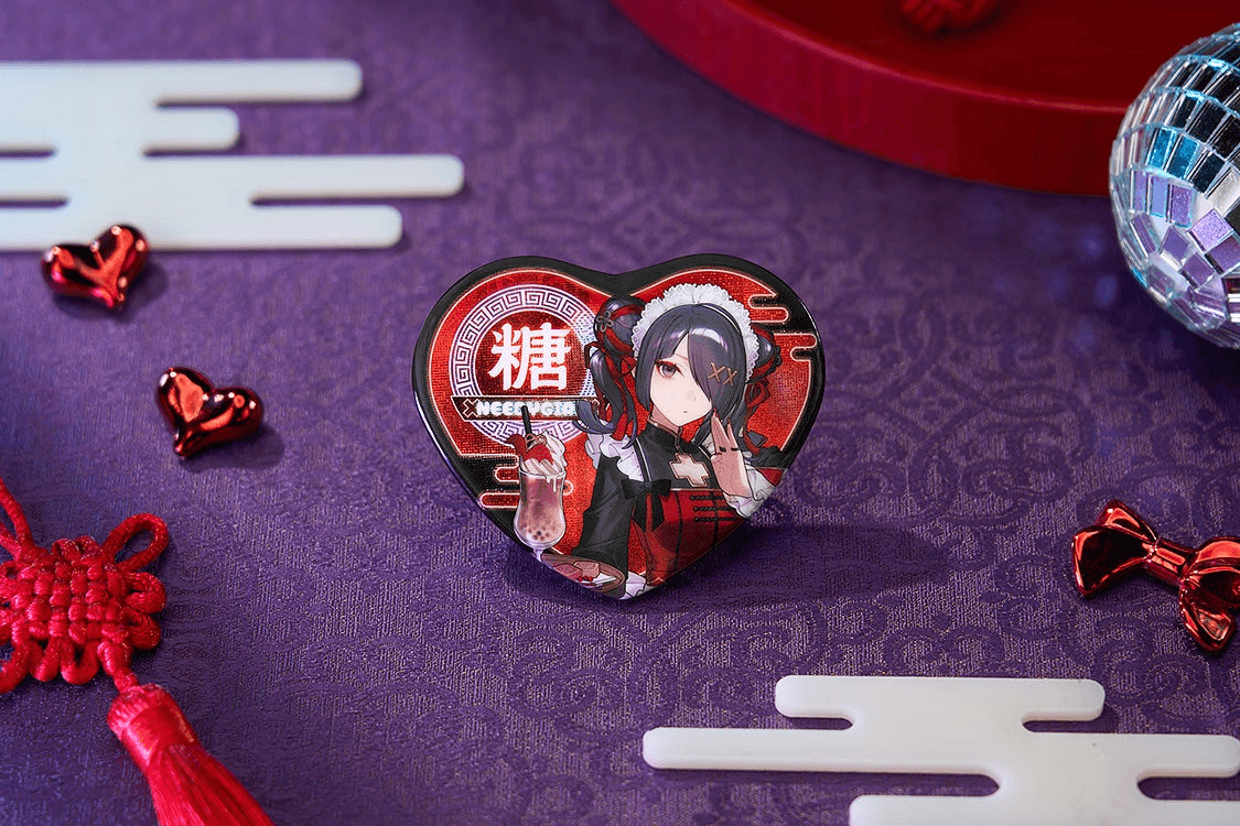 Needy Streamer Chinese Restaurant Series Heart-Shaped Pinback Button Ame