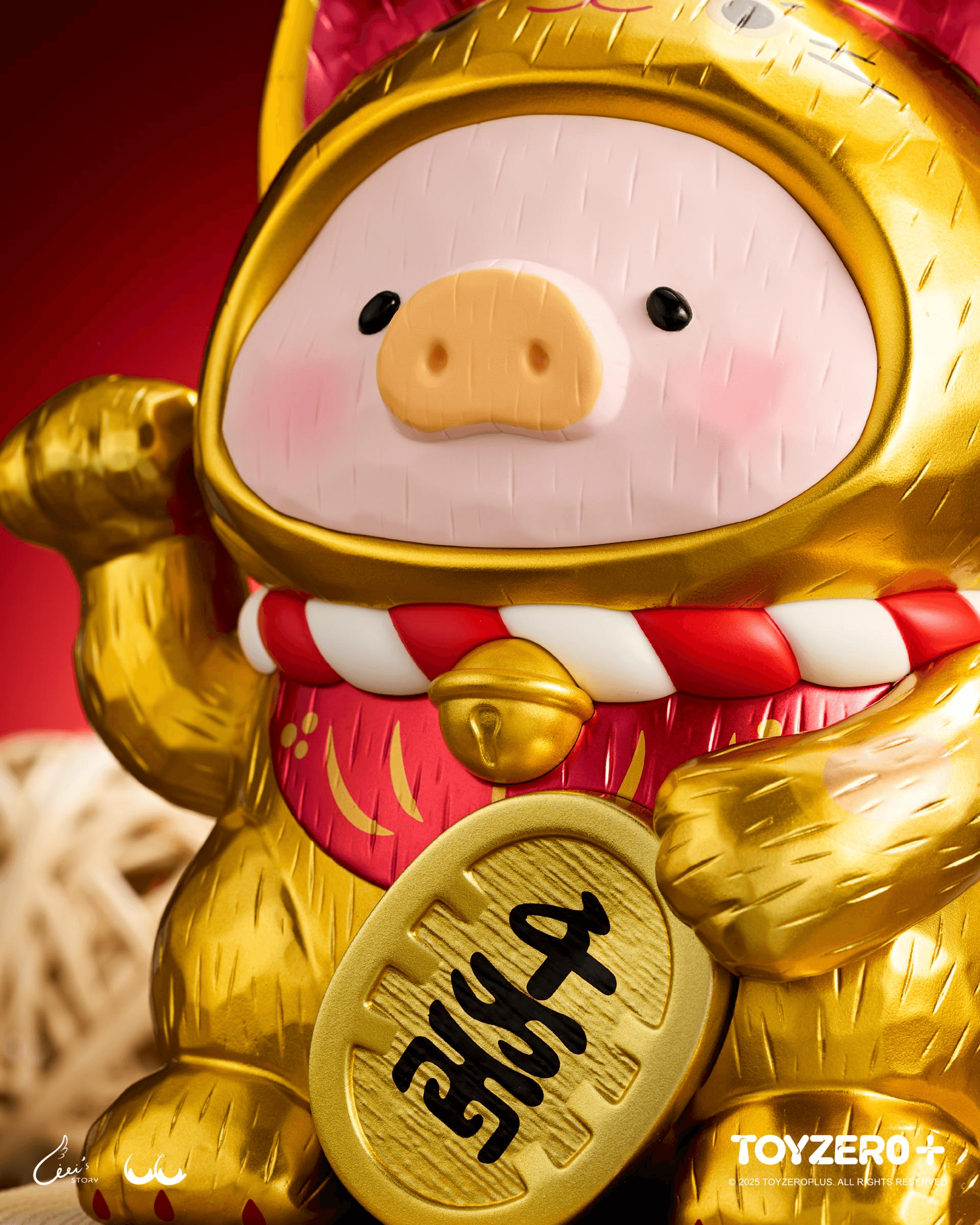 LuLu the Piggy - 18cm Wood-Carving Maneki Lu (Golden Cat) | 6978531762374