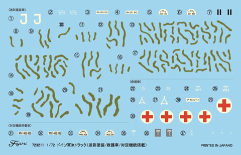 Fujimi German 3ton Truck (Camouflaged/Medical Van/Antiaircraft Ring Mount)