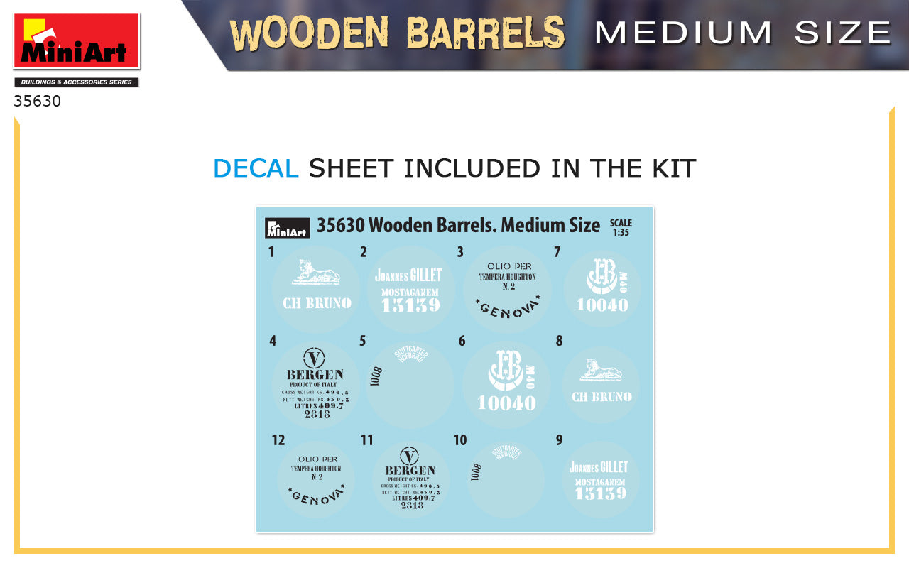 MiniArt 1/35 Wooden Barrels Medium Size | 4820183313430