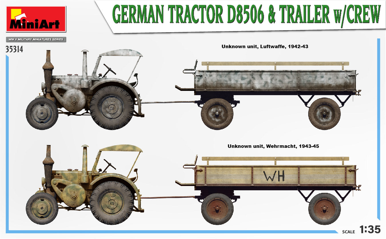 MiniArt 1/35 German Tractor D8506 with Trailer & Crew | 4820183314239