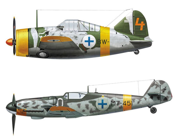 Hasegawa 1/72 B-239 BUFFALO & Messerschmitt Bf109G-6 JUUTILAINEN w/FIGURE (Two kits in the box)
