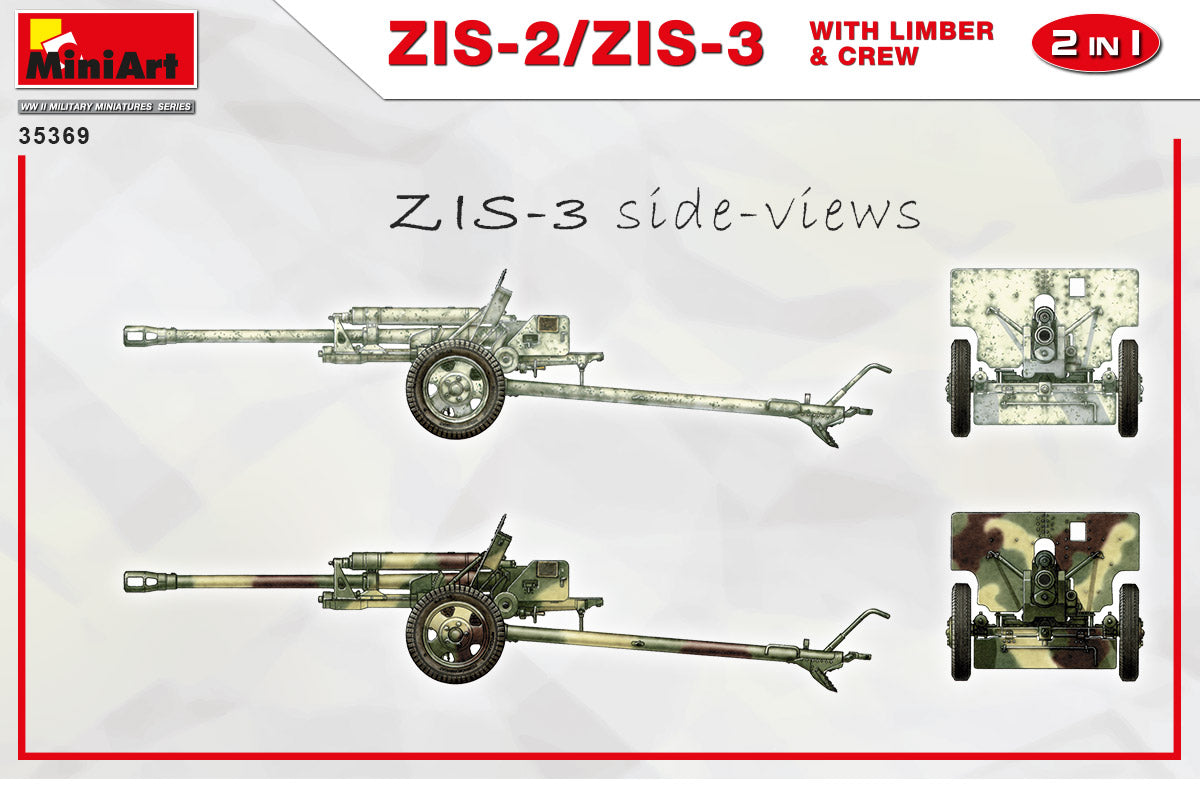 MiniArt 1/35 ZIS-2/ZIS-3 With Limber & Crew 2 in 1 Set | 4820183313683