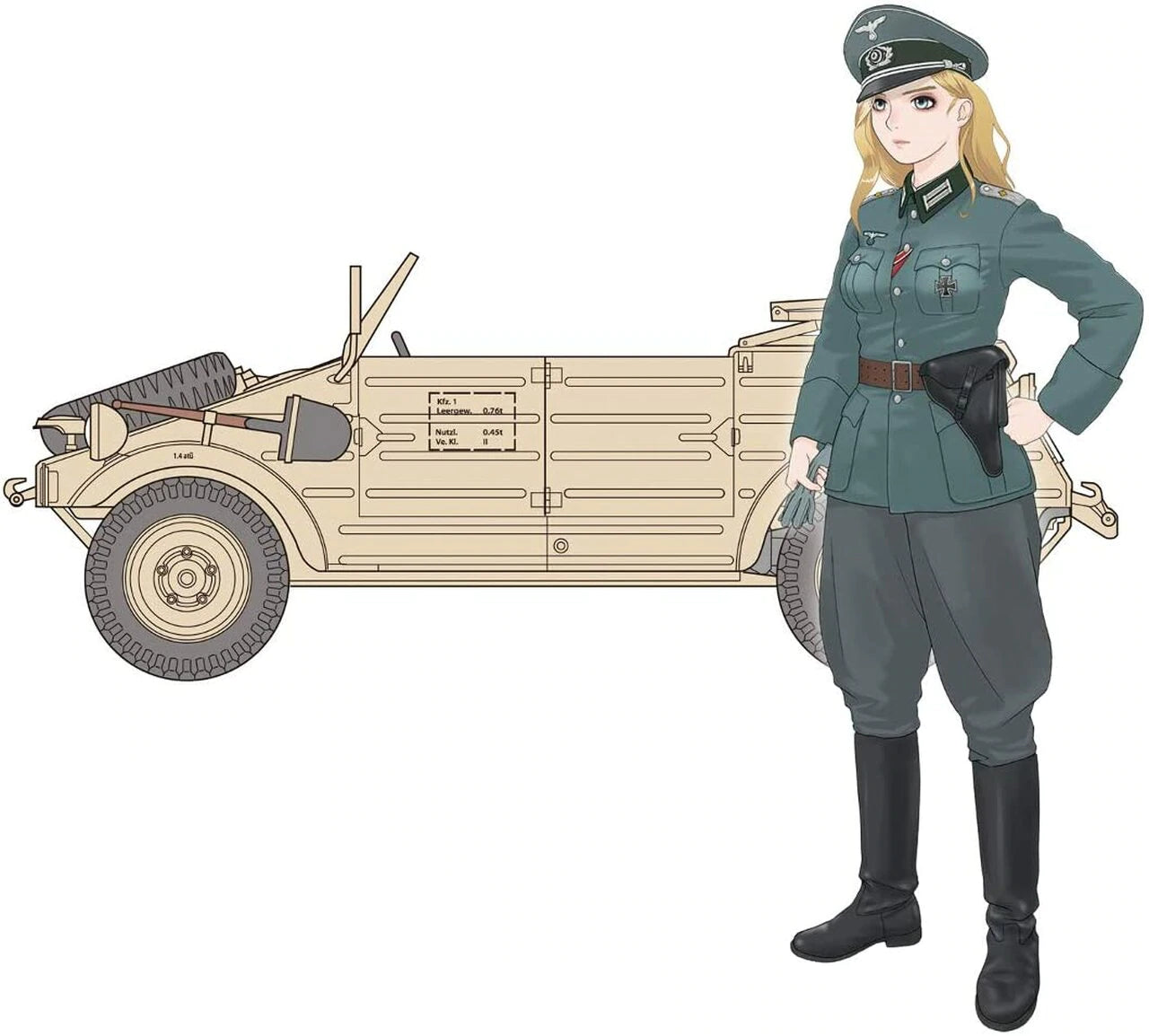 FineMolds 1/35 Historic Costume Girl Type 82 Kubelwagen with Figure 'Laura' | 4536318880059