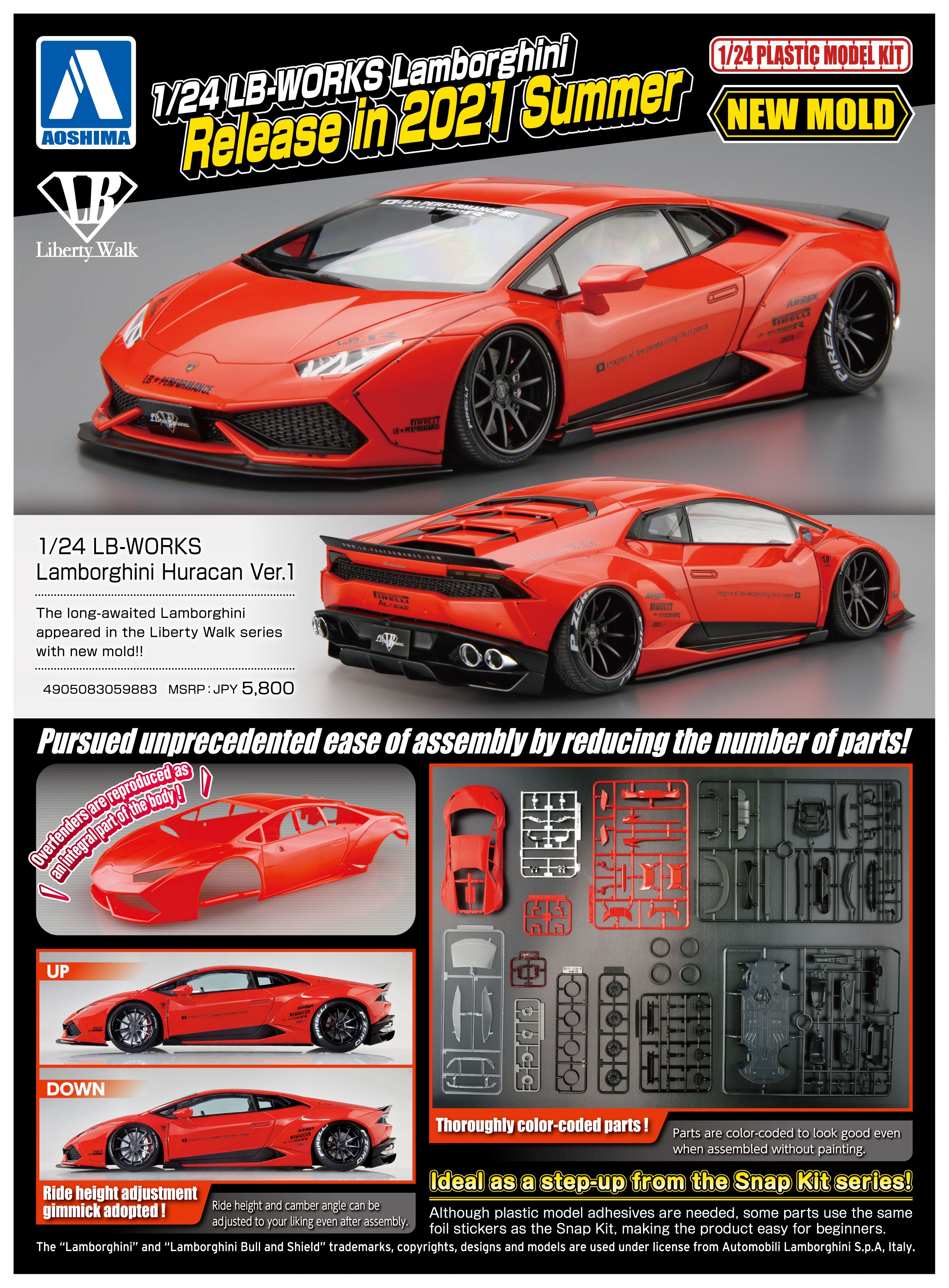 Aoshima 1/24 Liberty Walk LB-Works Lamborghini Huracan Ver. 1 | 4905083059883