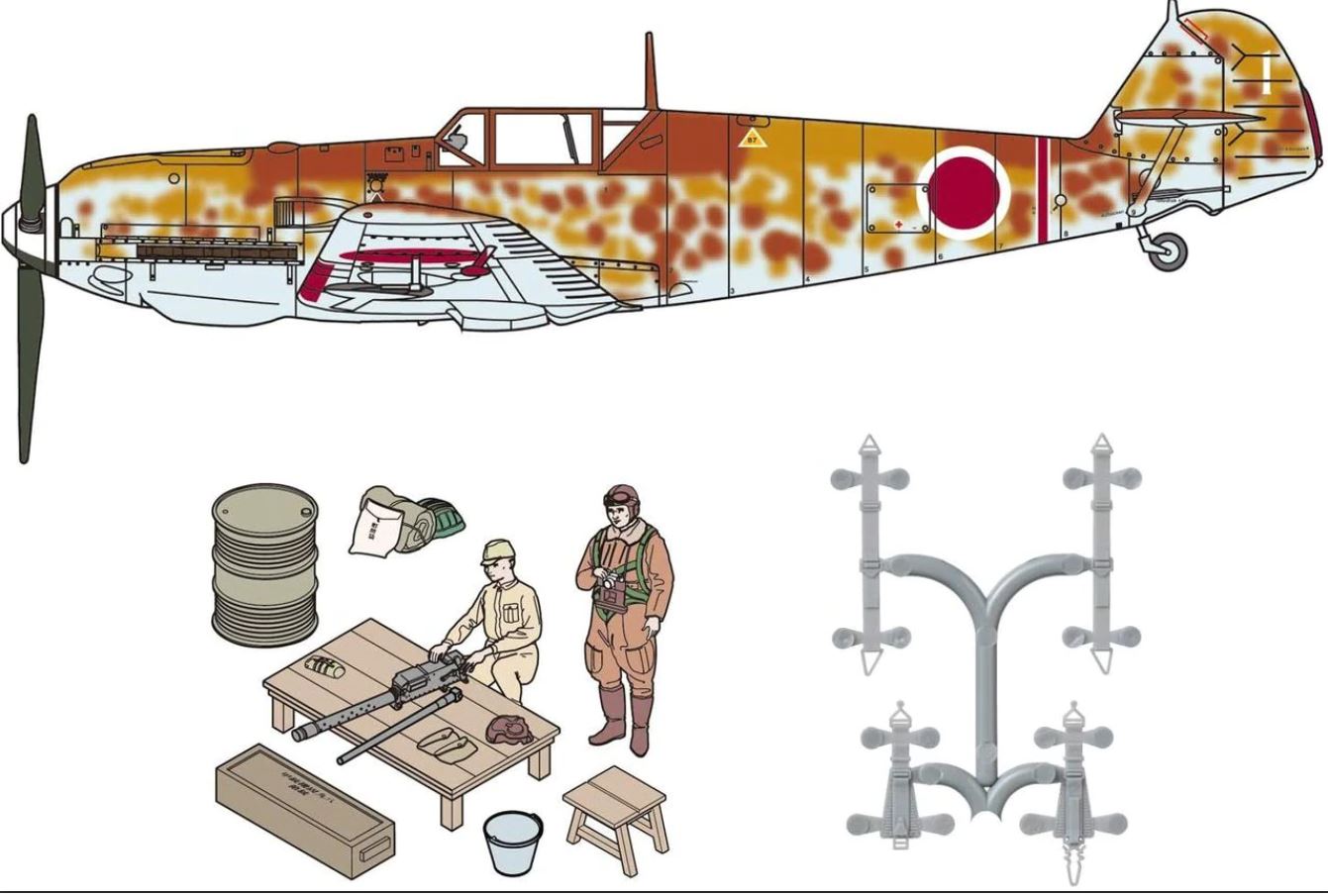 FineMolds 1/48 Messerschmitt Bf 109E-7 'Japanese Army' with Ground Crew & Equipment #2 | 4536318489955