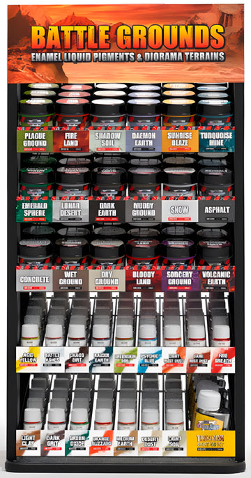 AK Interactive Wargame Battle Grounds Full Retail Display Rack Liquid Pigments & Diorama Terr ( 5 units x 16 liquid pigments + 4 units x 18 wargame terrains + 6 units x thinner 125 ml)
