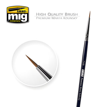 Ammo Mig Premium Marta Kolinsky Round Brush, 2/0