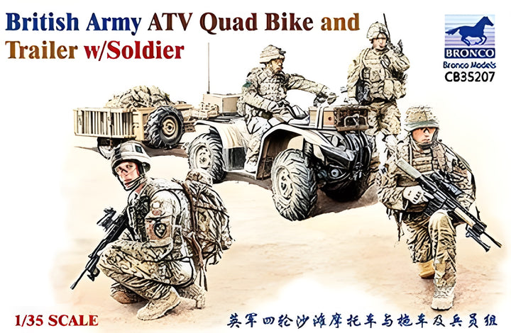 Bronco Models 1/35 British Army ATV Quad Bike and Trailer Military Vehicle w/ Soldier Figure