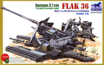 Bronco Models 1/35 German 3.7cm Flakvierling 36 w/Sd. Ah.52 Carriage Trailer