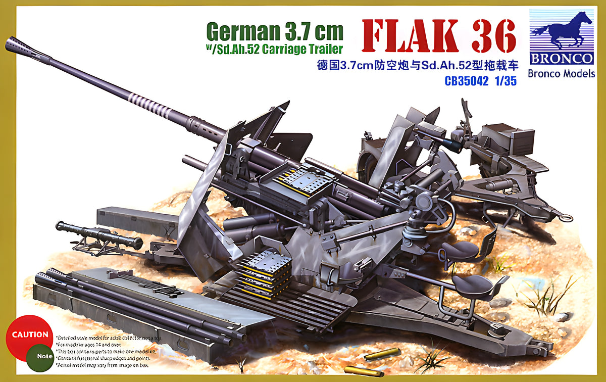 Bronco Models 1/35 German 3.7cm Flakvierling 36 w/Sd. Ah.52 Carriage Trailer