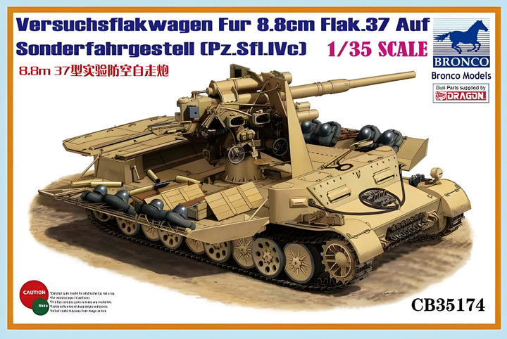 Bronco Models 1/35 Versuchsflakwagen 8.8cm Flak 37 auf Sonderfahrgestell(Pz.Sfl.IVc) Military Cannon