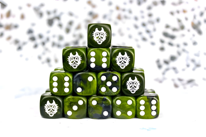 Conquest, W’adrhun Faction Dice on Green swirl Dice (PBW8515)