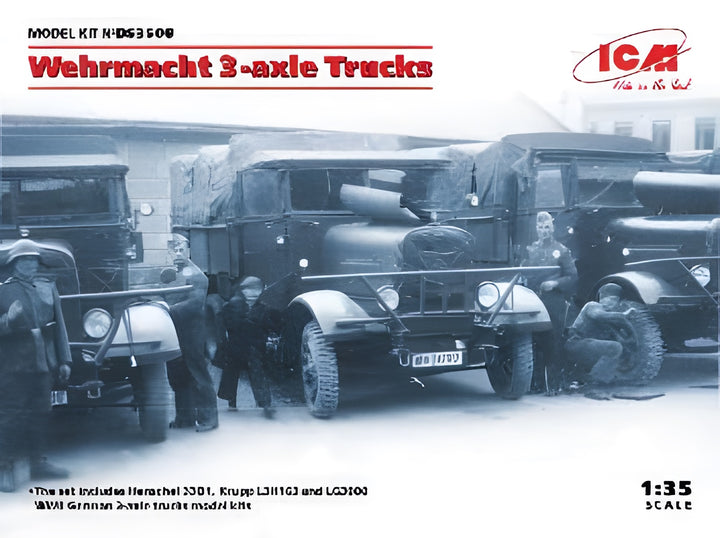 ICM 1/35 Wehrmacht 3-axle Trucks (Henschel 33D1, Krupp L3H163, LG3000)