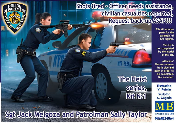 MASTER BOX 1/24 The Heist series, Kit No1. Shots fired Officer needs assistance, civilian casualties reported, Request back-up ASAP Sgt Jack Melgoza and Patrolman Sally Taylor