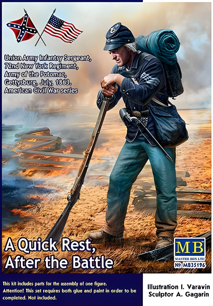 MASTER BOX 1/35 A Quick Rest, After the Battle. Union Army Infantry Sergeant, 72nd New York Regiment,Army of the Potomac, Gettysburg, July, 1863. American Civil War series