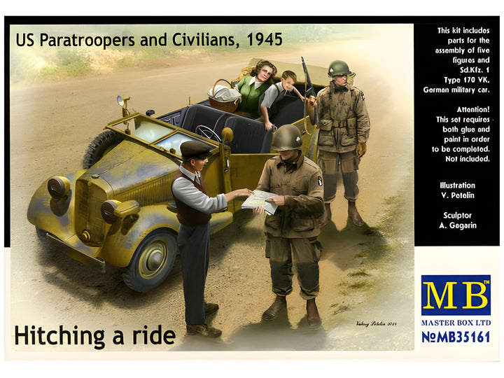 MASTER BOX 1/35 Hitch on the road. US Paratroopers and Civilians