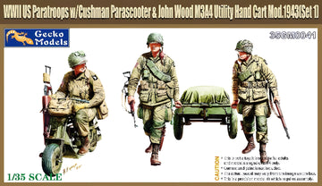Gecko 1/35 M53 Scooter Cushman w-John Wood M3A4 Utility Hand Cart Mod. 1943 & US Paratroops (Set 1)