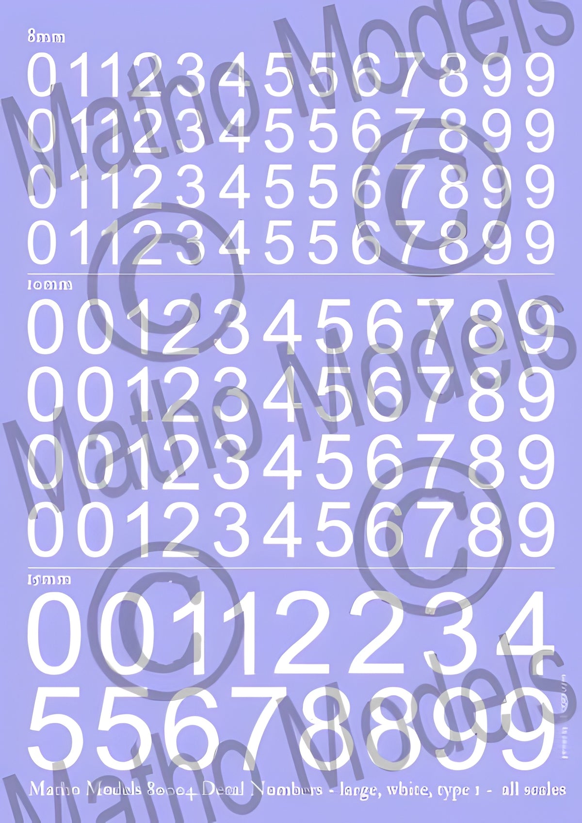 Matho Decal Numbers - Large, White, Type 1- all acales