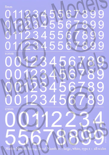 Matho Decal Numbers - Large, White, Type 1- all acales