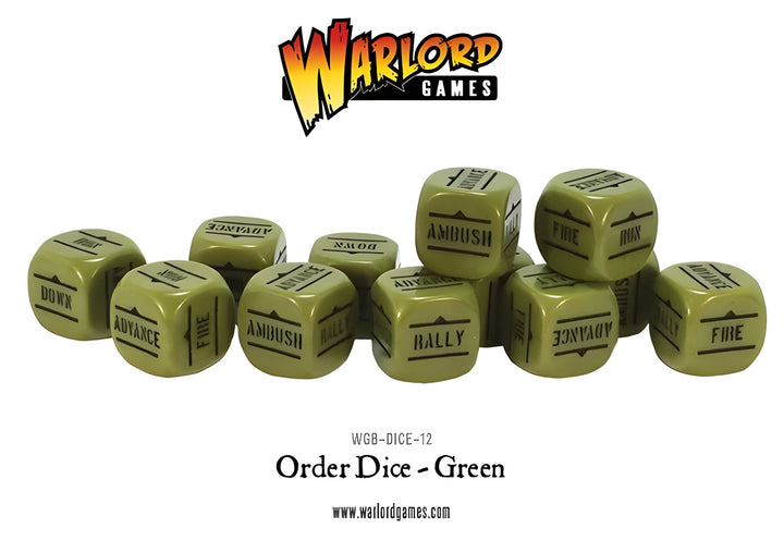 Bolt Action Orders Dice - Green (12)