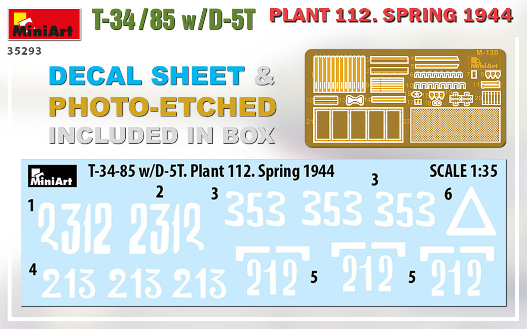MiniArt 1/35 T-34-85 w/D-5T. Plant 112. Spring 1944 Tank | 4820183313263