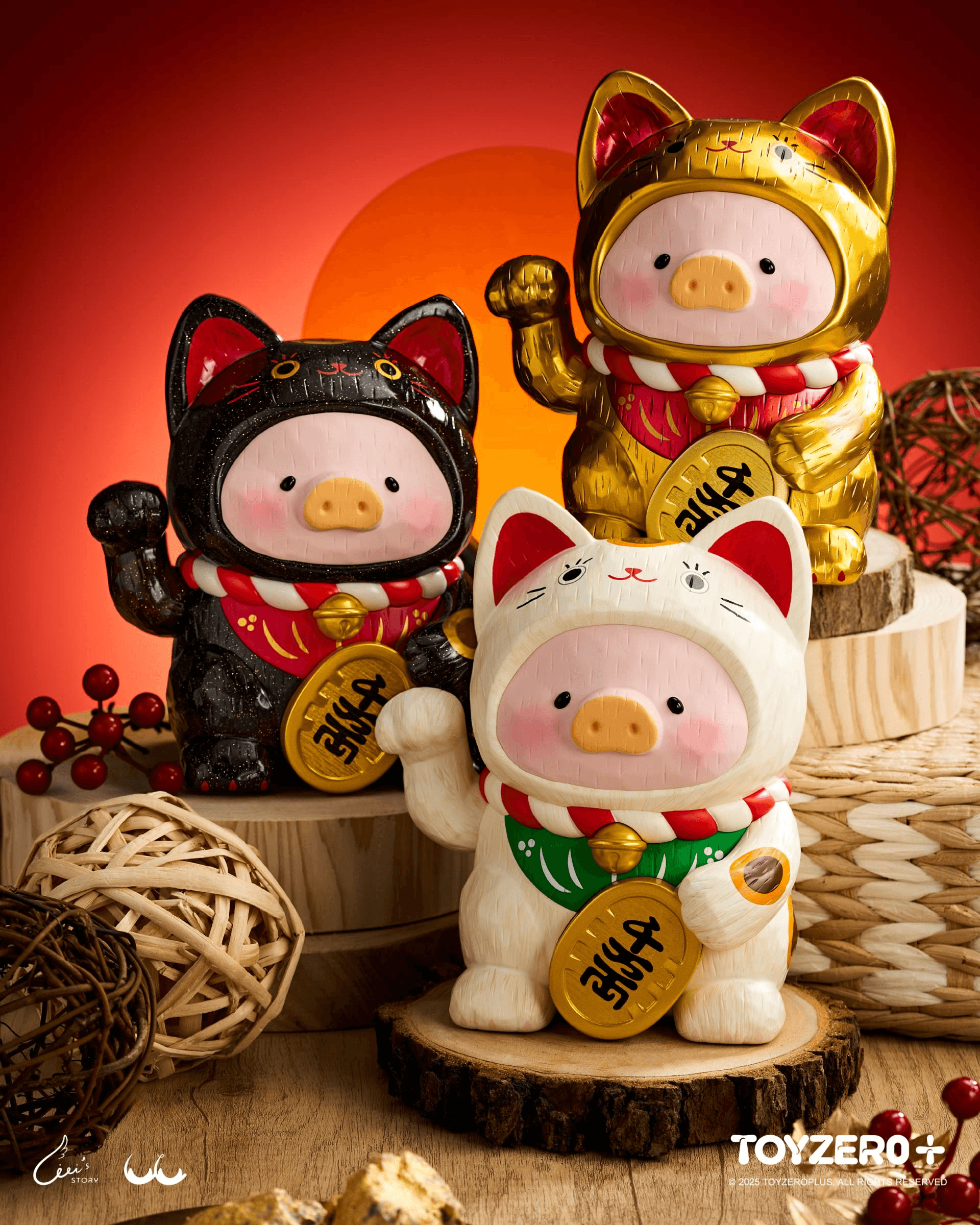 LuLu the Piggy - 18cm Wood-Carving Maneki Lu (Golden Cat) | 6978531762374