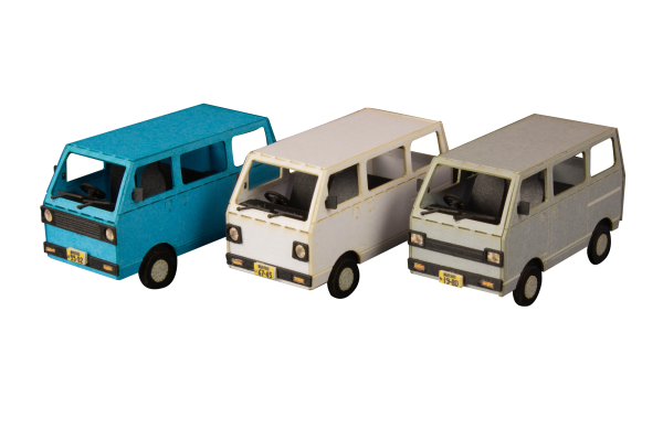 PMOA 1/80 Scale Paper kit Town Corner Accessory Series kei van(white/blue/silver)