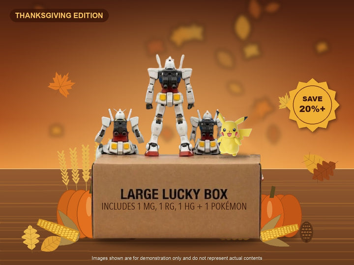 Large Gundam Lucky Box family edition - 1 MG, 1 RG, 1 HG Gundam kit plus 1 Pokémon kit for the kids, save 20% or more