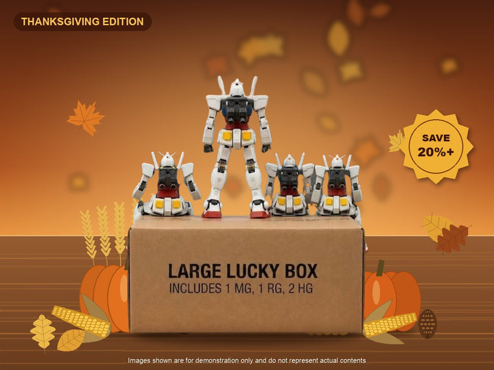 Large Gundam Lucky Box Thanksgiving Edition - includes 1 MG, 1 RG, 2 HG Gundam kits, save 20% or more