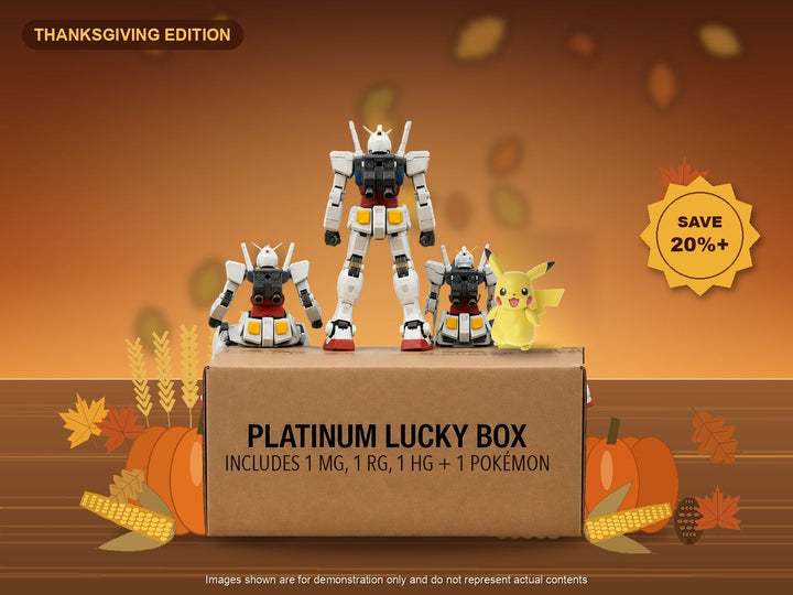 Platinum Gundam Lucky Box family edition - 1 MG, 1 RG, 1 HG Gundam kit plus 1 Pokémon kit for the kids, save 20% or more
