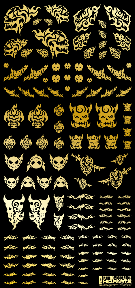 HiQ Parts Tattoo Decal 02 'Skull' Gold (1pc) | 4573211371956