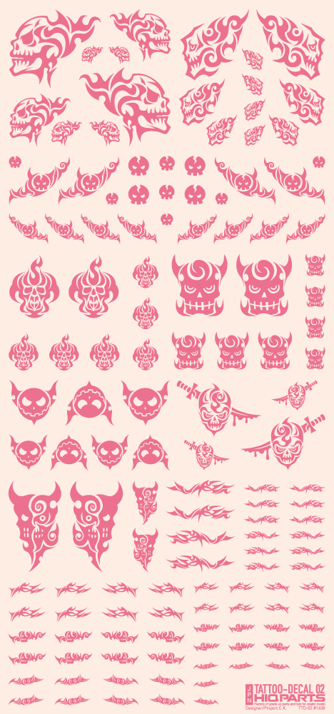 HiQ Parts Tattoo Decal 02 'Skull' Tattoo Pink (1pc) | 4573211371932