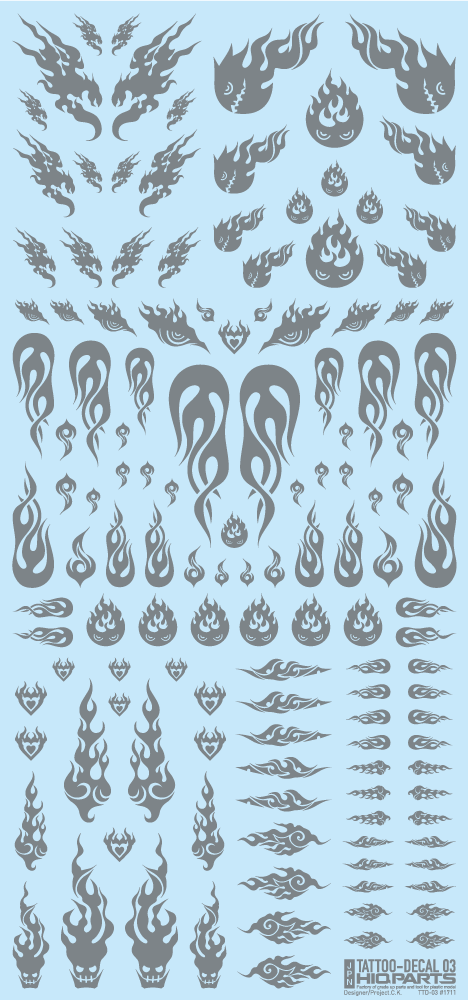 HiQ Parts Tattoo Decal 03 'Fire' Clear Black (1pc) | 4573211374537