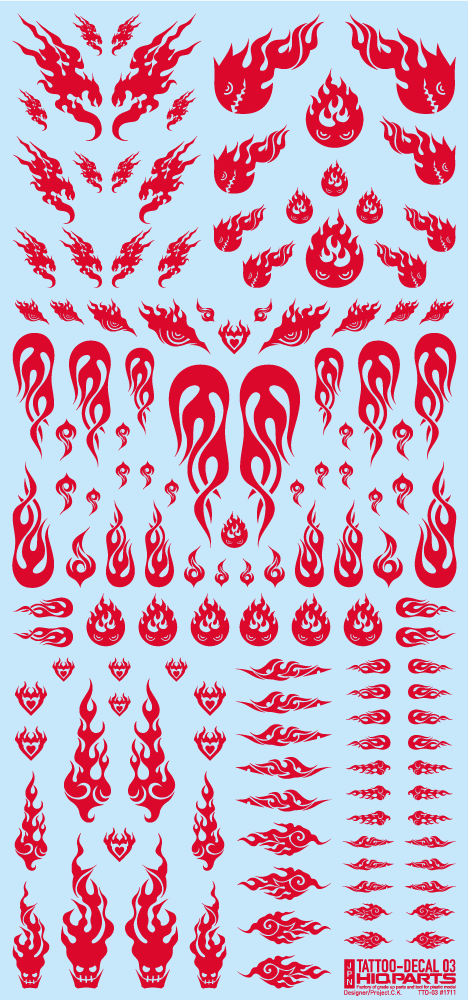 HiQ Parts Tattoo Decal 03 'Fire' Red (1pc) | 4573211373257