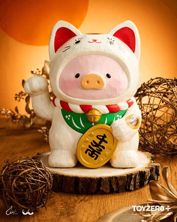 LuLu the Piggy - 18cm Wood-Carving Maneki Lu (Calico Cat) | 6978531762398