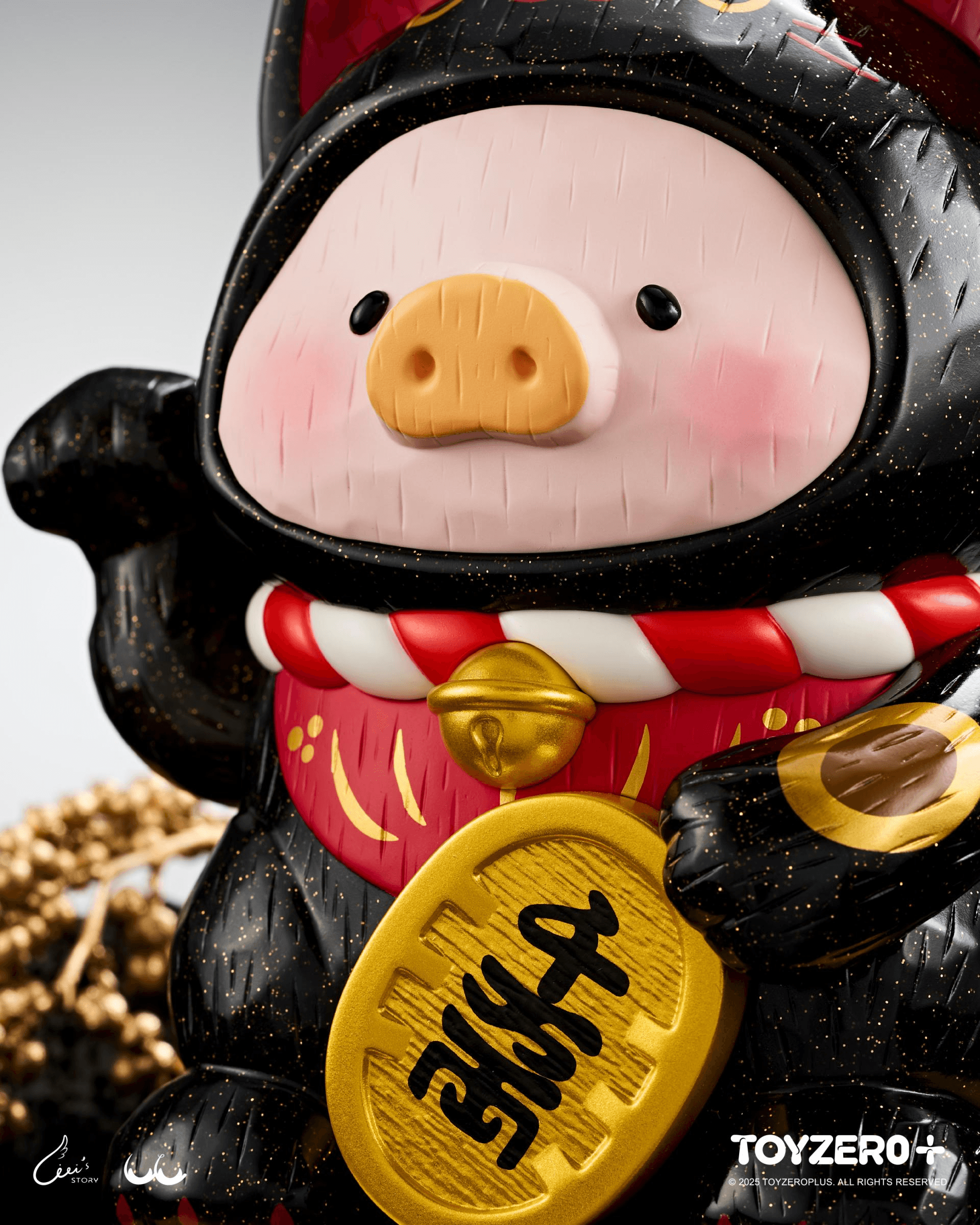 LuLu the Piggy - 18cm Wood-Carving Maneki Lu (Black Cat) | 6978531762381