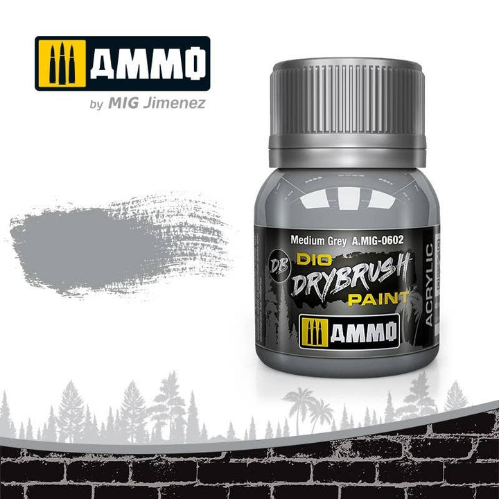 Ammo Mig Dio Drybrush Acrylic Paint 40ml - Medium Grey | 8432074006022