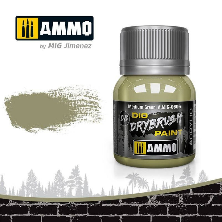 Ammo Mig Dio Drybrush Acrylic Paint 40ml - Medium Green | 8432074006060