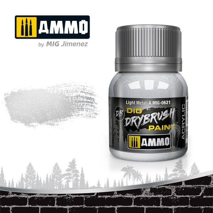 Ammo Mig Dio Drybrush Acrylic Paint 40ml - Light Metal | 8432074006213