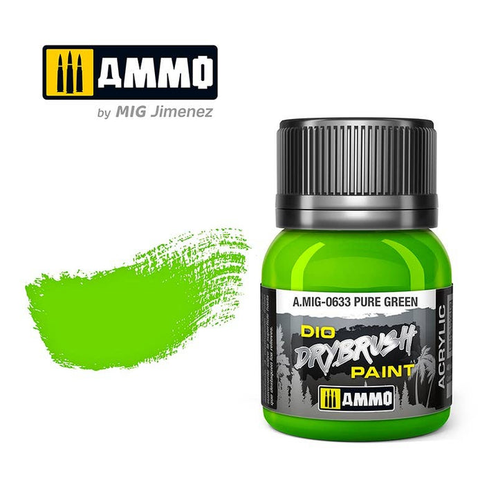 Ammo Mig Dio Drybrush Acrylic Paint 40ml - Pure Green | 8432074006336
