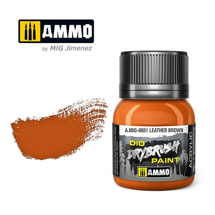 Ammo Mig Dio Drybrush Acrylic Paint 40ml - Leather Brown | 8432074006510