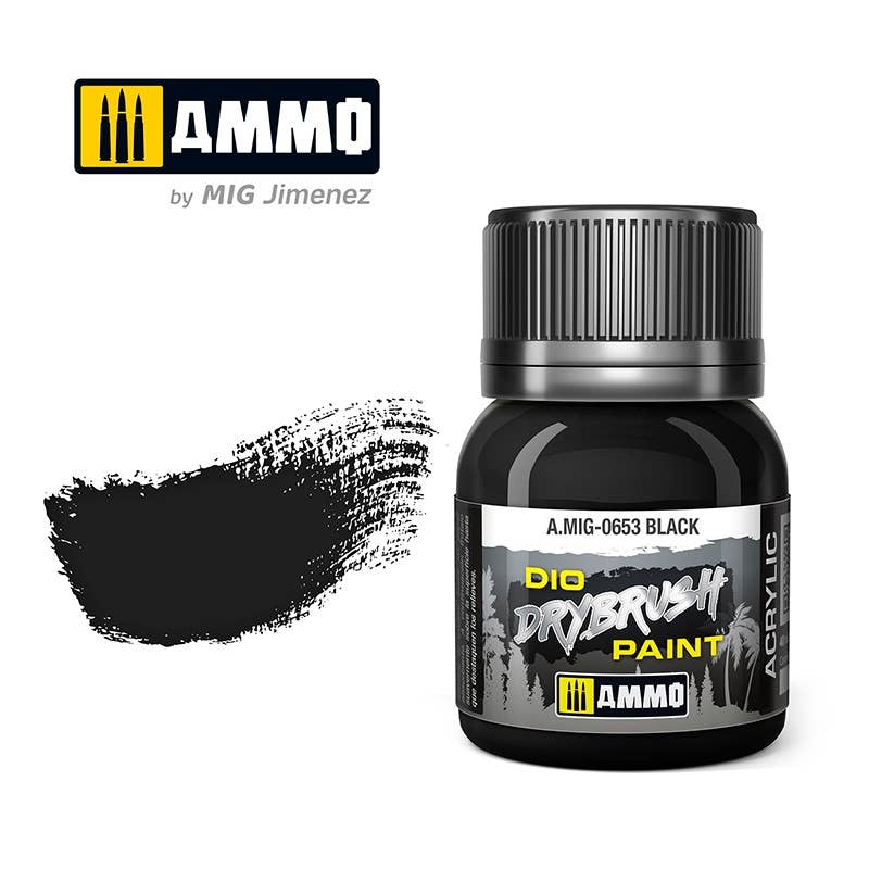 Ammo Mig Dio Drybrush Acrylic Paint 40ml - Black Brown | 8432074006534