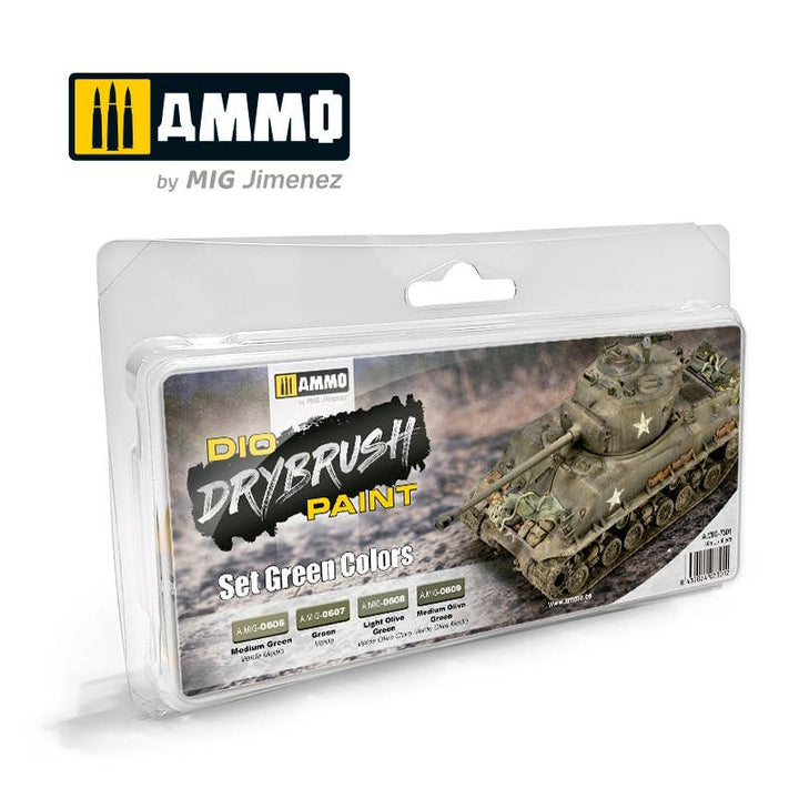 Ammo Mig Dio Drybrush Acrylic Paint Set - Green Colors | 8432074073017