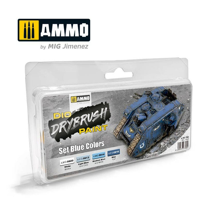 Ammo Mig Dio Drybrush Acrylic Paint Set - Blue Colors | 8432074073031