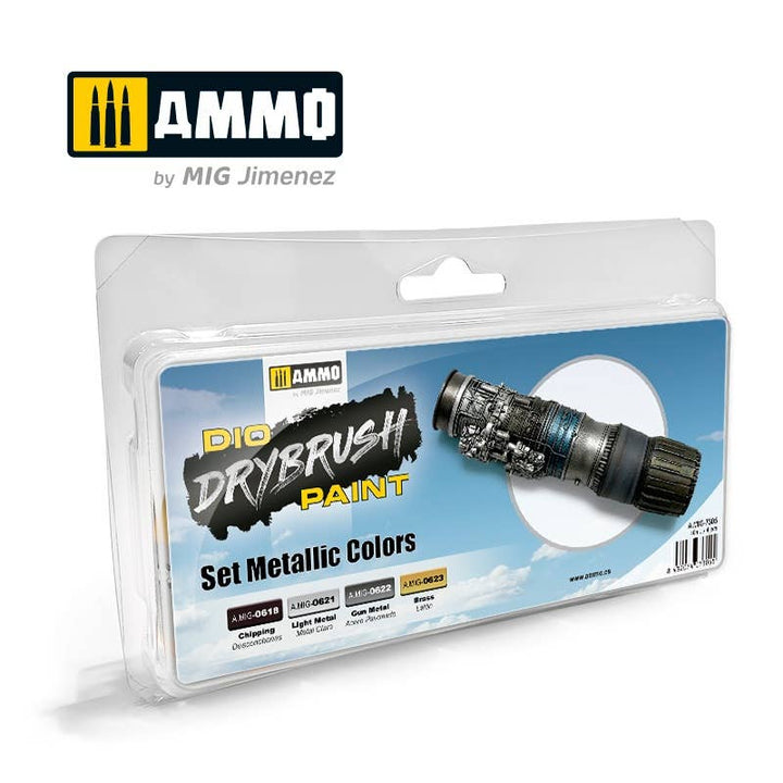 Ammo Mig Dio Drybrush Acrylic Paint Set - Metallic Colors Set | 8432074073055