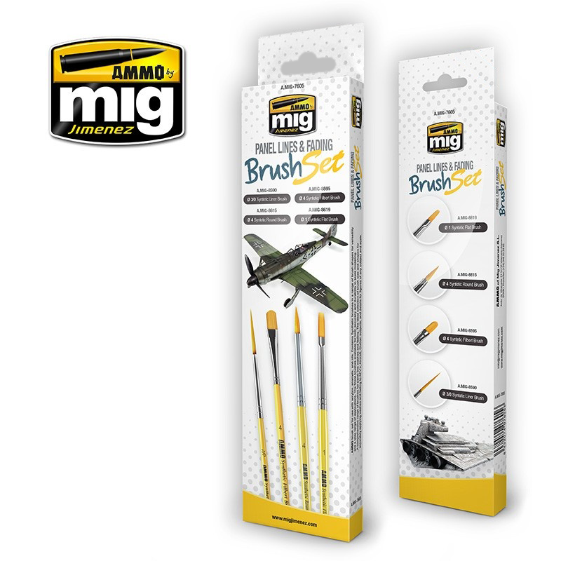 Ammo Mig Panel Lines and Fading Brush Set | 8432074076056