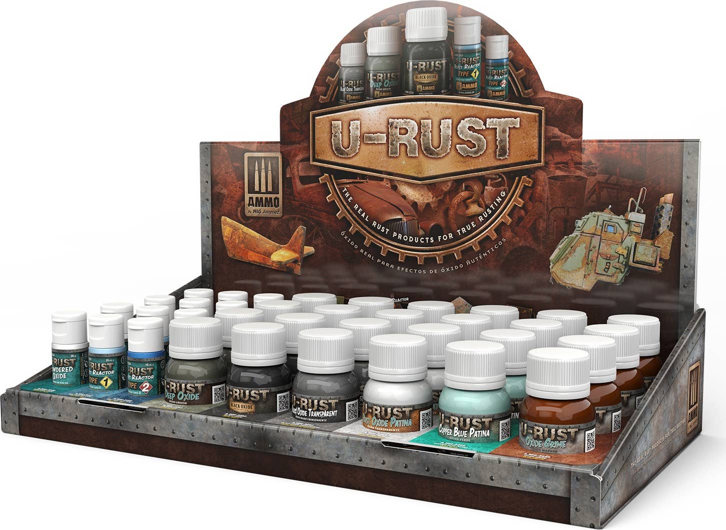 Ammo Mig U-Rust Retail Counter Display Stand (6 Different Colors, 4 each & 2 Rust Reactors & 1 Powdered Oxide, 4 each, Total 36 Units) | 8432074081838